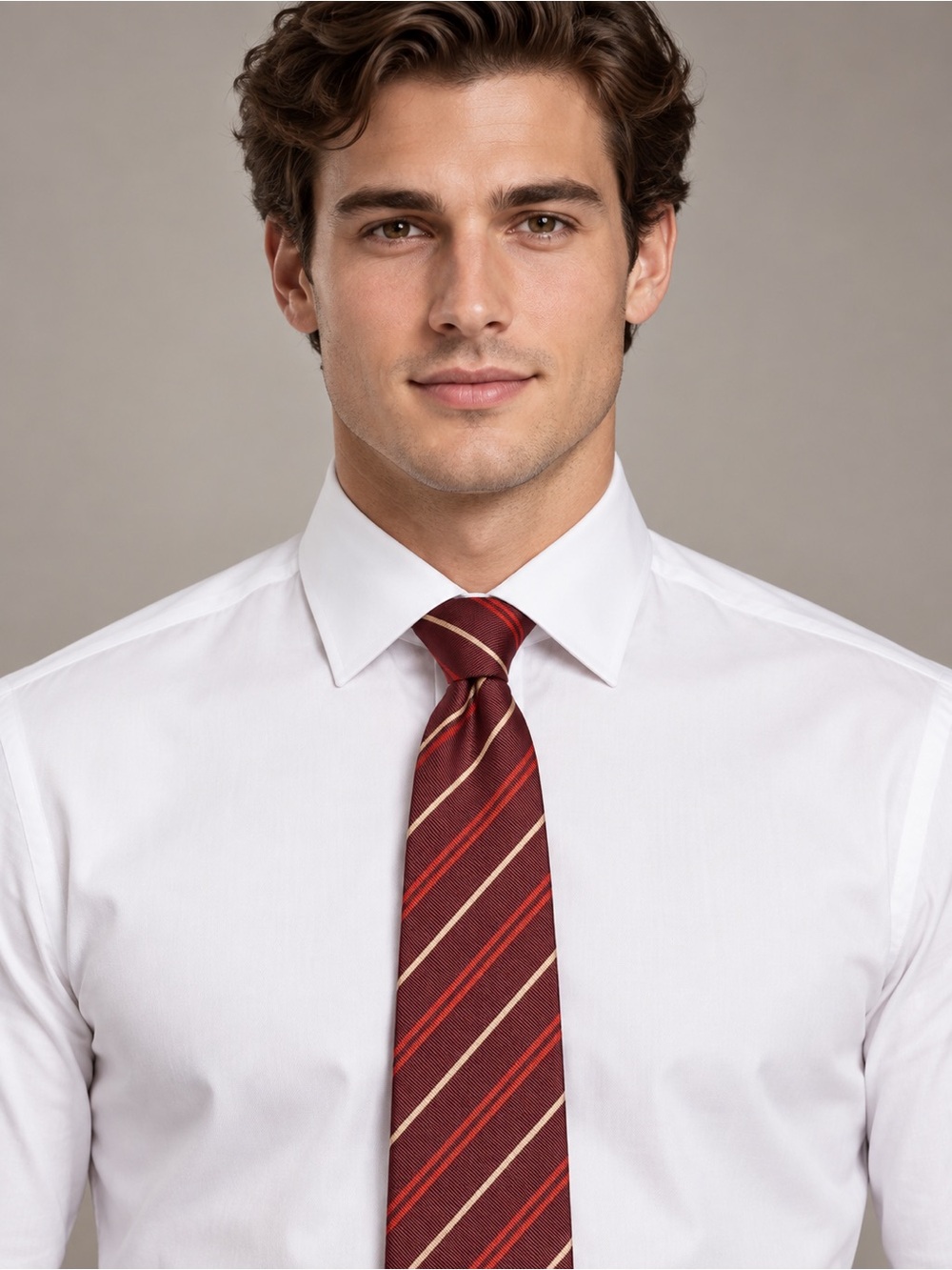 Salvatore Ferragamo Silk Tie with Red and White Stripes on a Plum Background